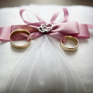 Selective Focus Photography of Silver-colored Engagement Ring Set With Pink Bow Accent on Throw Pillow